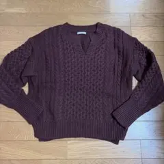 GUキーネック ケーブルニット ダークブラウン S