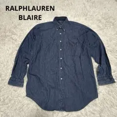 1201j.RALPHLAURENデニムシャツ 赤刺繍 90sBLAIRE ロゴ