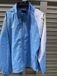 アシックス　ランニングジャケット　XL ライトブルー　刺繍ロゴ　美品