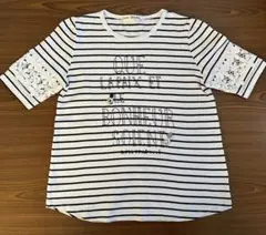 pom ponette junior ストライプ柄レース袖Tシャツ