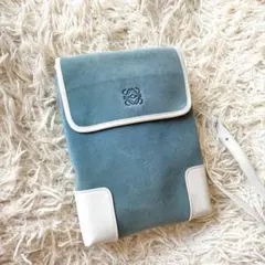 LOEWE ロエベ ショルダーバッグ ポシェット アナグラム 水色 スエード