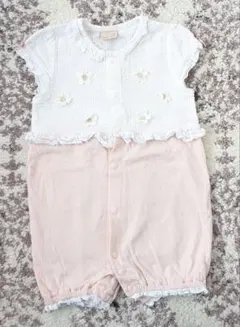 petit main フリル付きロンパース 白・ピンク　 50〜70