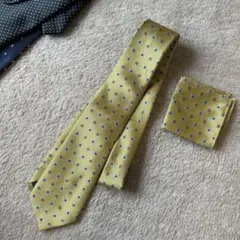イエロー 花柄 ネクタイ ポケットチーフ セット