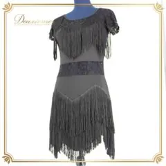 【美品 社交ダンス衣装】ワンピース ドレス ラテン パーティー 黒 シンプル