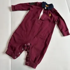 ラルフローレン　長袖　ロンパース　3M 60 ポロ　赤紫　えんじ