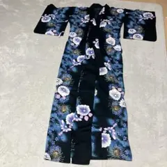 浴衣 単品 濃紺花柄 華やか　ジャンク品