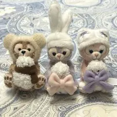 即日発送！香港ディズニー　冬日　カチューシャカスタム　ふわふわマスコット3点