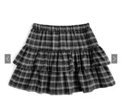 インパン裏地付きチェック柄フリルティアードミニスカート　ブラック　ks159