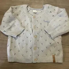 petit main カーディガン 80 ブルーグレー 透かし編み