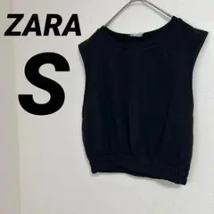 【ZARA】カットソー スウェット 丸首ノースリーブ ショート丈 裏起毛 S 黒