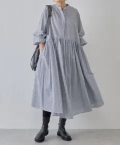 BEARDSLEY ビアズリー 先染めギャザーワンピース 新品未使用 ストライプ