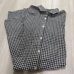 earthギンガムチェック長袖ロングシャツワンピ