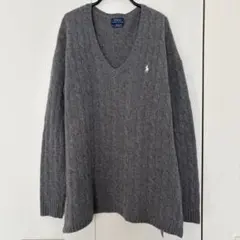 PORO RALPH LAUREN ケーブルニット ウール カシミヤ混 スリット