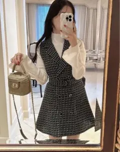 ベルト付きツイードミニワンピース[tg665]