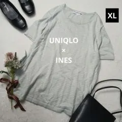 2144ꕤユニクロ×イネス 半袖ボーダーニット【XL】ライトグリーン 春夏