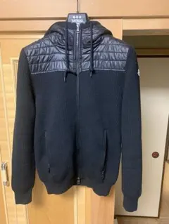 Moncler ブラック フード付きニットダウンジャケット　サイズS