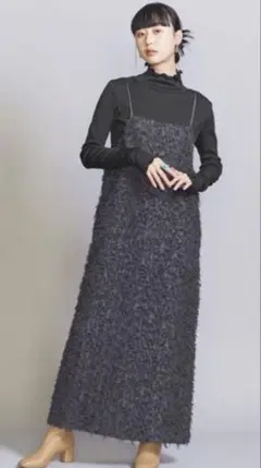 【BEAUTY&YOUTH】美品 ダークグレー キャミワンピース フリース風