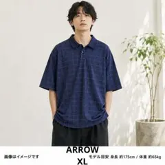 ARROW USA1851 ポロシャツ 半袖 XL チェック柄 ネイビーのサムネイル