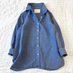 martiniqueシャツリネン100パールボタンスキッパーネイビーMLゆったり 