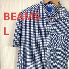 BEAMS ビームス ギンガムチェック シアサッカー 半袖シャツ Lのサムネイル