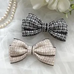 ぷぅ様専用　選べるカラーツイード風シンプルリボンバレッタ等