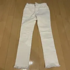 【ピンクハント】ホワイトデニム　フリンジ裾