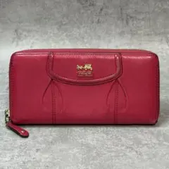 COACH コーチ 馬車ロゴ ラウンドファスナー 長財布 レザー ピンク Y2K