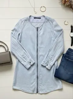 ●美品　ZARA デニム調　薄手カーディガン　ジャケット　ポケット付き　2way