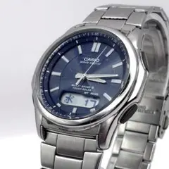 CASIO 電波ソーラー 青文字盤 シルバー メンズ WVA-M630 稼働品