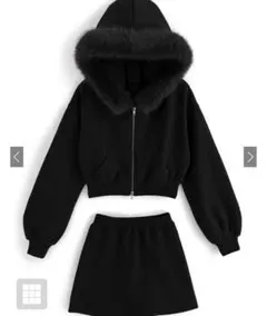 ファーフードジップパーカー×ミニスカートセットアップ tu935