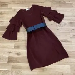 リリーブラウン LilyBrown ベルト付き　ニットワンピース　ボルドー