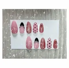 ネイルチップ 10個セット ピンク・黒・グリッター