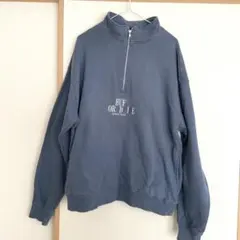 【HUF】ハフ★ハーフジップ　スウェット　L　くすみブルー　刺繍ロゴ 人気