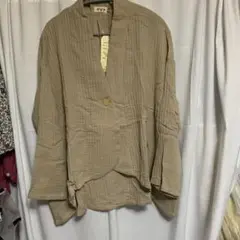 値下★D'gy ベージュ ノーカラージャケット ダブルガーゼMゆったりめ
