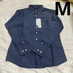 メンズ シャツ 長袖 M カジュアル ビジネス ボタンシンプル　ネイビー