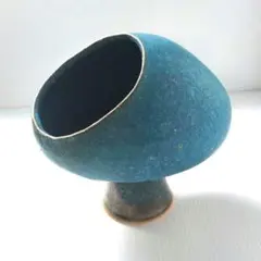 高足花器 高台 コンポート花器 水盤 花器 生け花 自由花 ターコイズブルー 青