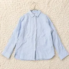 無印良品 リネン100% ストライプ シャツ ブラウス 青白 M 長袖 トップスのサムネイル
