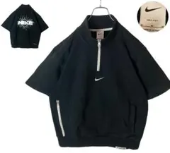 NIKEでかロゴ×スウッシュロゴハーフジッププルオーバー半袖スウェットTゆったり