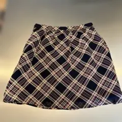 USED チェック柄フレアスカート ネイビー/ピンクパープル⭐︎レトロ