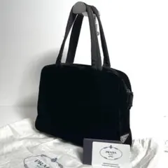 t69【極美品】プラダ 三角ロゴ ニット トートバッグ ハンドバッグ 