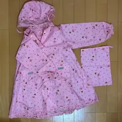 ミキハウス　キッズ レインコート ピンク バレリーナ柄 収納袋付きのサムネイル