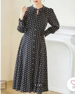 tocco closet りぼん付パール装飾ウエストリブ切替ドットワンピース