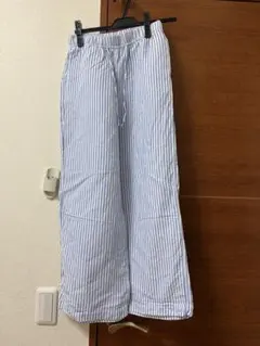 H&M エイチアンドエム リネンブレンド ワイドパンツ ストライプ ブルー
