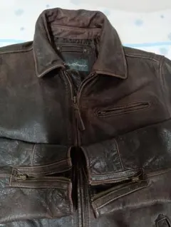 エディバウアー牛革シングルライダーススポーツジャケットDブラウンMサイズ袖ジップ