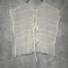 ✨2WAY✨ シアーブラウス チュール ギャザー リボン M レイヤード 白