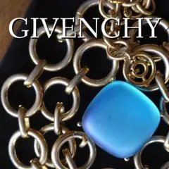 GIVENCHY ヴィンテージ　チェーンネックレス　カボション　ゴールド　ブルー