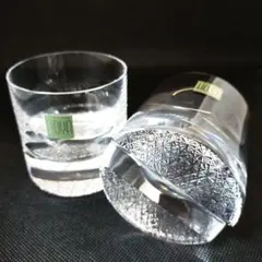 HOYA 　最高級　底菊繋ぎ紋　スリットカット　ミニロックグラス　ペア