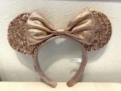 ミニーマウス風カチューシャ ローズゴールド スパンコール