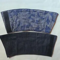◉ハンドメイド手甲︰(155)薄デニム葉柄︰リバーシブル◉