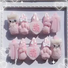 ♡現品♡ ネイルチップ 量産型　地雷系　平成女児　スカルプネイル　ピンク　ねこ